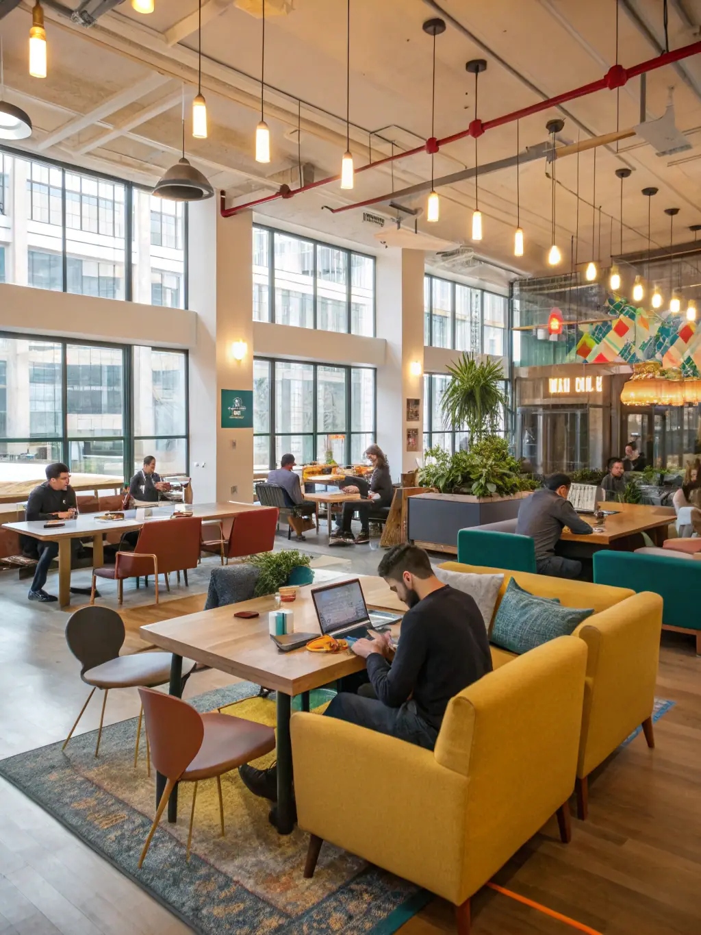 A modern, well-equipped sub-hub location with women working independently and collaboratively.