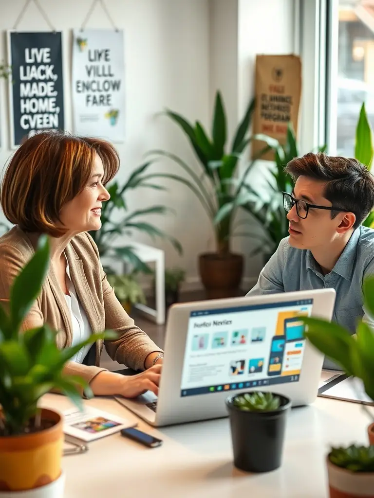 A close-up shot of a mentor guiding a woman entrepreneur, both looking focused and engaged in a discussion.